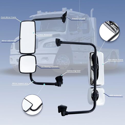 مجموعة مرآة الباب لشاحنة Freightliner M2، مرآة الباب مع ذراع مناسب لشاحنة Freightliner M2 2004-2016 (كروم (فضي)، يمين) in Saudi Arabia