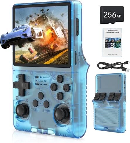 FHYRGF[30000 in 1 R40S PRO Handheld Game Console 3.5 inch IPS Screen Mini Retro Console 3800mAh Portable Pocket Arcade 12+ Mainstream Emulator 256G TF Card Transparent.(Blue) in Saudi Arabia
