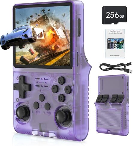 FHYRGF[30000 in 1 R40S PRO Handheld Game Console 3.5 inch IPS Screen Mini Retro Console 3800mAh Portable Pocket Arcade 12+ Mainstream Emulator 256G TF Card Transparent.(Blue) in Saudi Arabia