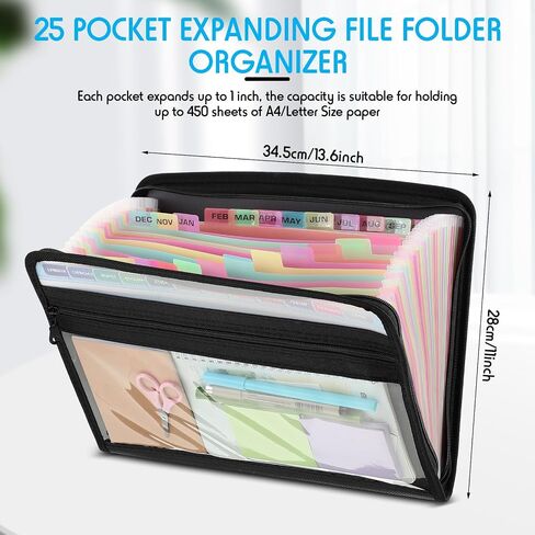 25 Pockets Expanding File Folder with Safe Zipper A4 Paper Document Storage Organizer File Organizer with Front Pencil Pouch for Office Supplies(3 Pack) in Saudi Arabia