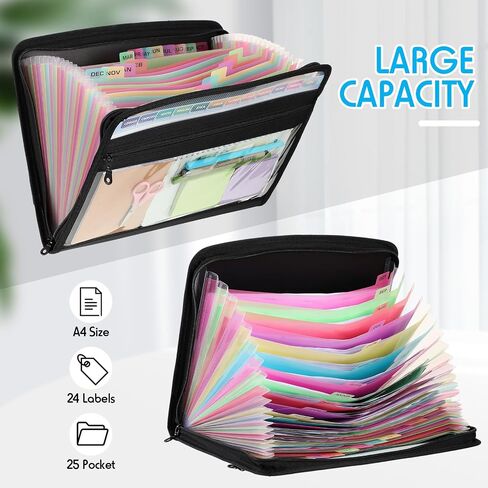 25 Pockets Expanding File Folder with Safe Zipper A4 Paper Document Storage Organizer File Organizer with Front Pencil Pouch for Office Supplies(3 Pack) in Saudi Arabia