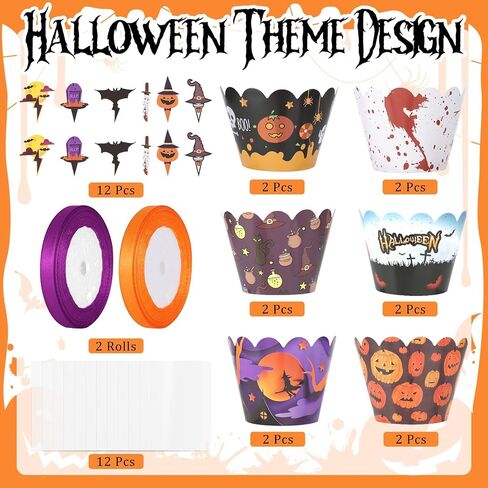 YLOLUL 12 Pairs Halloween Cupcake Socks Gifts for Women Girls Bats Pumpkins Ghosts Socks Bulk Novelty Socks with Gift Wrap in Saudi Arabia
