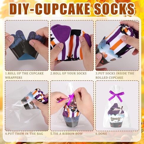 YLOLUL 12 Pairs Halloween Cupcake Socks Gifts for Women Girls Bats Pumpkins Ghosts Socks Bulk Novelty Socks with Gift Wrap in Saudi Arabia