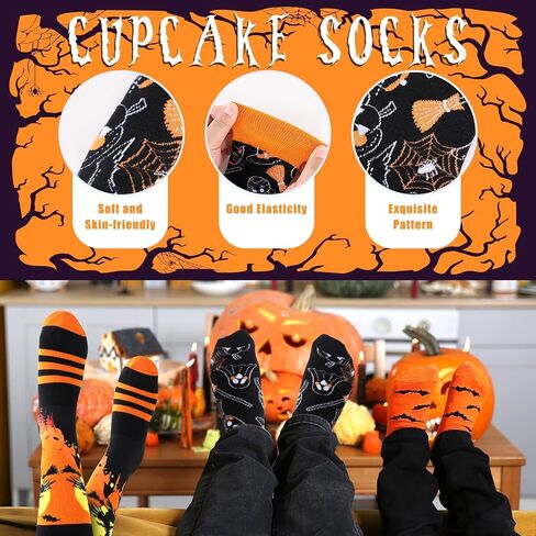 YLOLUL 12 Pairs Halloween Cupcake Socks Gifts for Women Girls Bats Pumpkins Ghosts Socks Bulk Novelty Socks with Gift Wrap in Saudi Arabia