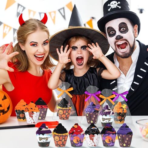 YLOLUL 12 Pairs Halloween Cupcake Socks Gifts for Women Girls Bats Pumpkins Ghosts Socks Bulk Novelty Socks with Gift Wrap in Saudi Arabia