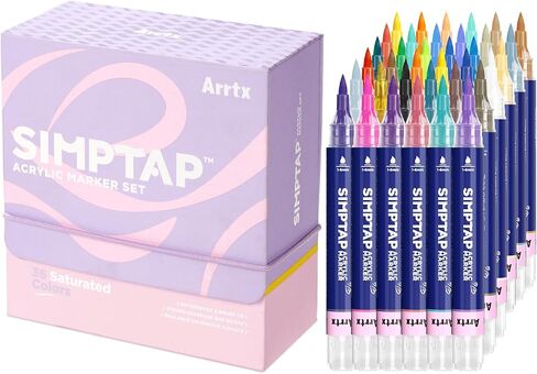 Arrtx Acrylic Markers,Simptap Series Acrylic Paint Pens,Brush Tip Acrylic Paint Markers for Rock Painting,DIY Craft,48 Count in Saudi Arabia