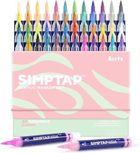 Arrtx Acrylic Markers,Simptap Series Acrylic Paint Pens,Brush Tip Acrylic Paint Markers for Rock Painting,DIY Craft,48 Count in Saudi Arabia