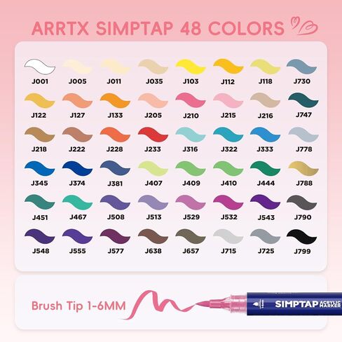 Arrtx Acrylic Markers,Simptap Series Acrylic Paint Pens,Brush Tip Acrylic Paint Markers for Rock Painting,DIY Craft,48 Count in Saudi Arabia