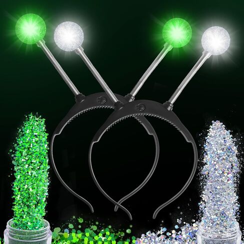 Light Up Alien Headband - Halloween Alien Headband Martian Headband Led Headband Martian Antenna Ball with Face Glitter in Saudi Arabia