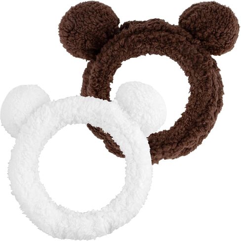YISSION 2PCS Bear Ears Spa Headband No Slip Head Band for Face Wash Makeup Skincare Facial Headband Elastic Hair Band Carol Fleece Headbands for Women Girls (Brown Coffee) in Saudi Arabia