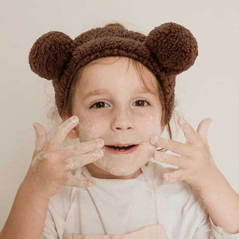 YISSION 2PCS Bear Ears Spa Headband No Slip Head Band for Face Wash Makeup Skincare Facial Headband Elastic Hair Band Carol Fleece Headbands for Women Girls (Brown Coffee) in Saudi Arabia