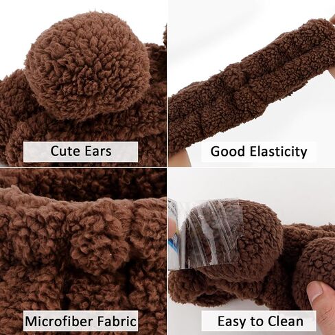 YISSION 2PCS Bear Ears Spa Headband No Slip Head Band for Face Wash Makeup Skincare Facial Headband Elastic Hair Band Carol Fleece Headbands for Women Girls (Brown Coffee) in Saudi Arabia