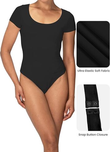 Sunzel Women's Short Sleeve Shapewear Bodysuit, Scoop Neck Tummy Control Leotard & Seamless Sculpting Body Shaper Thong in Saudi Arabia