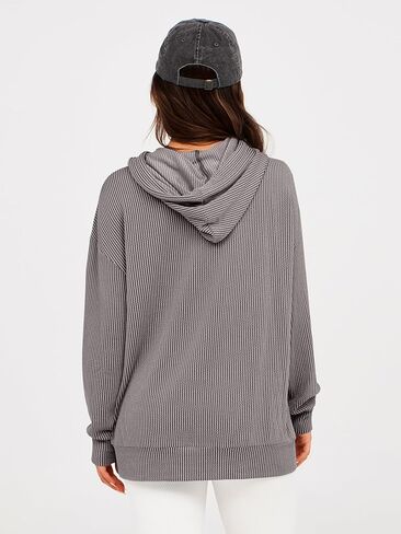 Glamaker Women's Casual Striped Hooded Sweatshirt Button Down Drawstring Hoodies Long Sleeve Pullover with Pockets in Kuwait