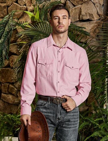 VATPAVE Mens Western Cowboy Shirts Button Up Shirts Long Sleeve Work Shirts for Men with Two Pockets in Kuwait