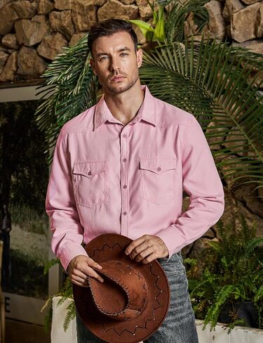 VATPAVE Mens Western Cowboy Shirts Button Up Shirts Long Sleeve Work Shirts for Men with Two Pockets in Kuwait