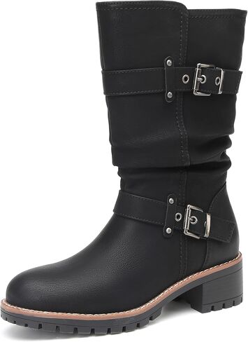 DECARSDZ Women's Mid-Calf Boots Fashion Classic Comfy Biker Motorcycle Riding Low Heel Dress Boot Shoes in Kuwait