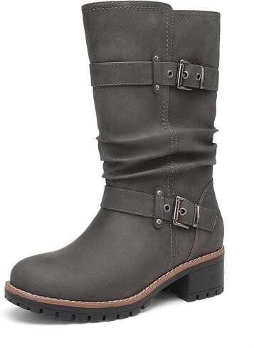 أحذية DECARSDZ النسائية لمنتصف الساق، أحذية كلاسيكية مريحة لراكبي الدراجات النارية لركوب الدراجات النارية بكعب منخفض in Kuwait