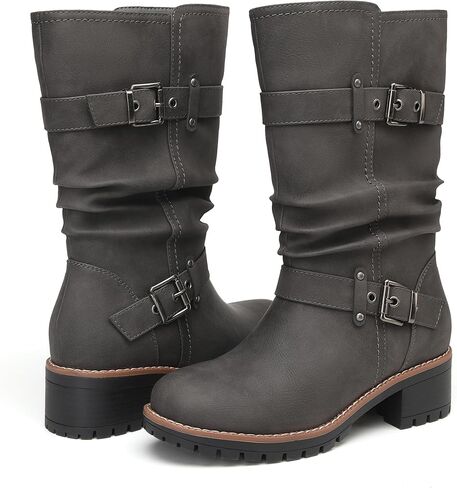 أحذية DECARSDZ النسائية لمنتصف الساق، أحذية كلاسيكية مريحة لراكبي الدراجات النارية لركوب الدراجات النارية بكعب منخفض in Kuwait