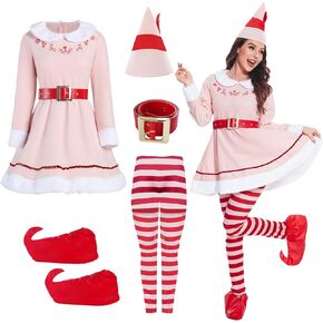 Womens Holiday Budby The Elf Costumes Set Adult Elf Dress Christmas Cosplay Holiday Party Costumes