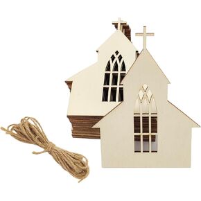 30 Pack 4 Inch Wood Church Cutouts Unfinished Wooden Church Hanging Ornaments DIY Church Craft Gift Tags for Home Party Decoration Craft Project