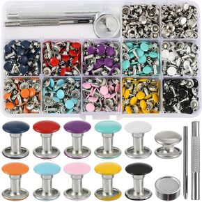 YORANYO 380 Sets 8MM Leather Rivets Kit Studs for Clothing Double Cap Rivets for Clothing Fabric Colorful Rivets with Leather Crafting Rivet Tool for Repair Decorate Clothes Shoes Bags Belt Dog Collar