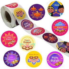 500 Pieces Happy Diwali Day Party Decorations Labels Roll Stickers - Diwali Hindu Festival of Lights Party Supplies Decor Favors Jar Containers Letter DIY Sticker Labels Decals
