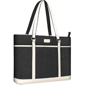 MOSISO Laptop Tote Bag, 15.6 inch Laptop Bag for Women Men, 16 inch Business Office Work Travel Shoulder Computer Bag with Front 3 Hidden Pockets & PU Bottom & Earphone Hole, Black