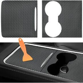 Tesla Accessories Center Console Cover, Premium Touch Center Console Film for Tesla 2021-2023 Model 3 and 2021-2024 Model Y（Matte Black Carbon Fiber）