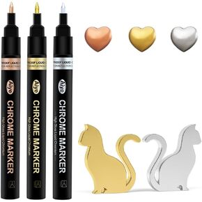 3Pcs Mirror Chrome Marker Chrome Pen Gold Silver Copper, Permanent Metallic Markers, Paint Pen for Car Model, Airplane Model, Glass, Wood, Paper