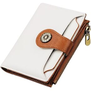 Small Wallets Woman Leather Bifold Credit Card Holder RFID Blocking with Zipper Coin Pocket Removable ID Window Black Brown