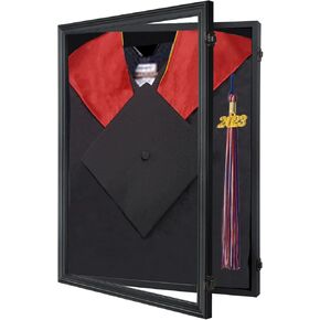 Tmegee Graduation Shadow Box - Graduation Gown Display, Wall-Mount Lockable Graduation Display Frame with Acrylic Glass Door for Graduation Keepsakes, Cap and Gown, Dioplma, Black