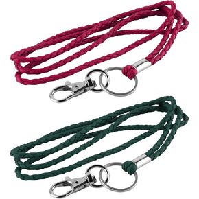 PLENTY Braided Leather Lanyard, 2PCS Handmade Strong Office Long Neck Strap with Clasp and Keychain for ID Badge and Keys
