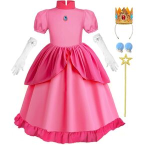 Pink Costume for Girls Kids Dresses Halloween Fancy Dress Up Outfit for Cosplay with Accessories