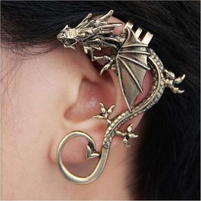 Punk Flying Dragon Ear Wrap Earrings Gold Dragon Ear Clip Earrings Metal Dragon Ear Cuff Earrings Gothic Exaggerated Ear Wrap Earrings No Piercing Earrings Jewelry for Women and Girls