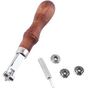 TREETDOBV Leathercraft Tool with 4 Wheels，Leathercraft Spacer Embossing System Set Leather Sewing Design Tool Craft Sewing Over Stitching Wheel Leather Craft Spacer Set with Wood Handles
