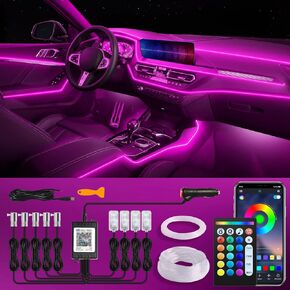 Car Interior Fiber Optic Lights, 236-inch 5 in 1 RGB Car Ambient Lighting Kit with Remote & APP Control - 16 Million Color Car Neon Lights for DIY Color, Style Mode, Mic, Music Mode & Timing