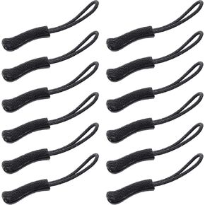 Wisdompro Zipper Pulls, Durable Zipper Pull Tab Replacement Zip Tab Tag Cord Extension Fixer Helper for Luggage, Jackets, Boots, Backpack, Purse, Handbags - Black, 12 Pcs
