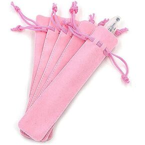 1Pc Pink Velvet Pencil Pouch, Drawstring Pencil Pouch, Soft Single Pen Holder, Adult Gift, For Office, Business Supplies, Office Supplies, Pencil Holder and Case