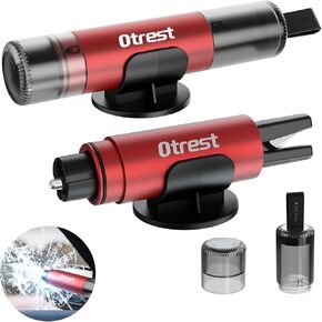 2 Pack Car Safety Hammers, 2 in 1 One Second Car Glass Breaker & Seat Belt Cutter, Multifunctional Automobile Window Breaker Emergency Escape Tool with Sticky Wall Holder AP001E, Red + Silver