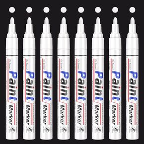 White Paint Pens Permanent Markers, 8 Pack Oil-Based Paint Markers, Waterproof, Quick Dry & Non-Fading White Markers for Tires,Metal,Wood,Fabric,Glass,Plastic,Rock, 2-3mm Tip for Slightly Oily Surface