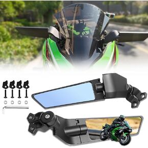 Motorcycle Rear View Mirrors, Adjustable 180° Rotating Aluminum Alloy Stealth Wind Wing Side Mirrors Compatible with 2018-2022 KAWASAKI Ninja 400 500 650 ZX10R ZX6R ZX-636 (Anti-glare)