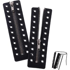 PH PandaHall Leather Lace-in Boot Zipper Inserts, Smooth 10 Metal Eyelets Zipper Boot Laces Black No Tie Shoe Laces for Adults Tieless Shoe Sneakers Laces Repair DIY