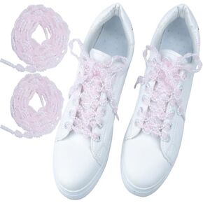 Pearl Tulle Shoe Laces 2 Pairs 47.24 inches Flat Pearl Border Sheer Shoelaces fit Women Shoelace for Canvas