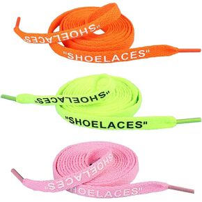 3 Pairs Shoelaces Text Printed Flat Shoelaces Athletic Shoe Laces Replacement Wide Thick Solid Color Strings for Sneakers Sports Shoe Boots Skate Laces Swap 1.2M - Orange Pink Green