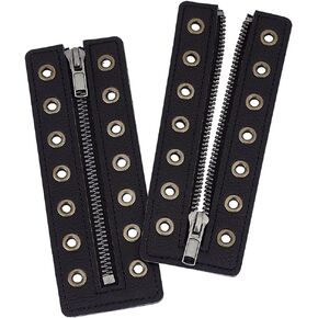 PH PandaHall Leather Lace-in Boot Zipper Inserts, 7 Eyelet Black Zipper Boot No Tie Zipper Boot Laces Smooth Tieless Shoe Laces for Boots Shoes Sneakers Sports Shoes Adults Men Women, 6x2 inch