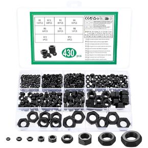 Metric Hex Nuts Assortment Kit, 430 Pcs Stainless Steel Hex Nuts Set, Hex Hardware Nuts, Coarse Thread Hexagon Nuts for Screw Bolts, M2 M2.5 M3 M4 M5 M6 M8 M10 M12