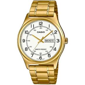 Casio MTP-V006G-7B Men's Gold Tone Stainless Steel Easy Reader White Dial Day Date Analog Dress Watch