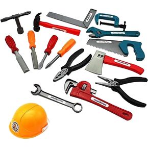 Repair Tool Toy Odowalker Realistic 22pcs Plastic Repair Kit Tool Toy Set Pretend Play Toys Helmet, Screwdriver, Pliers, Wrench,etc for Boy and Girl.