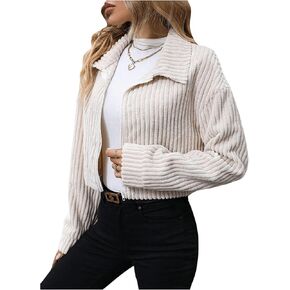 OYOANGLE Women's Zipper Front Lapel Collared Long Sleeve Bomber Jacket Knitted Textured Crop Jacket Coat in Saudi Arabia